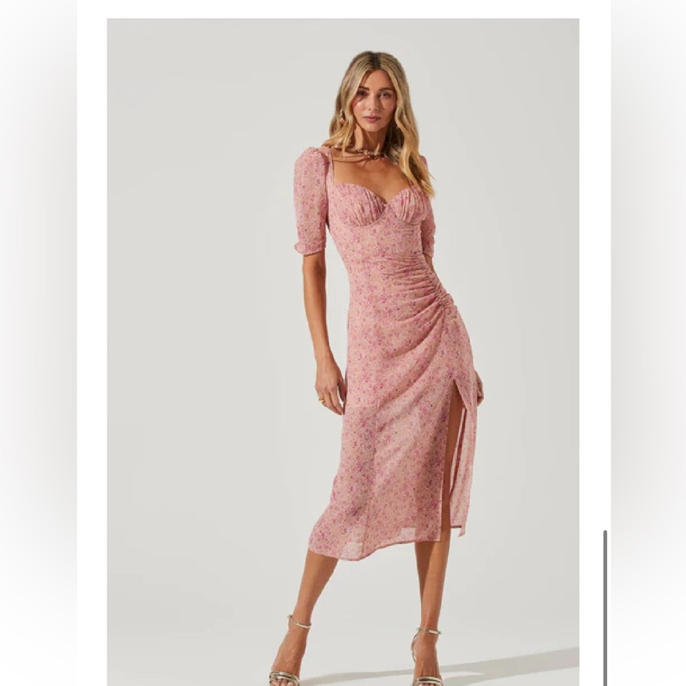 Astr Pink Floral Midi Dress NWOT
